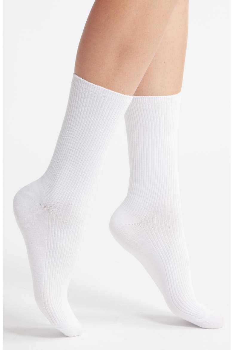 Rib Crew Socks, Main, color, WHITE