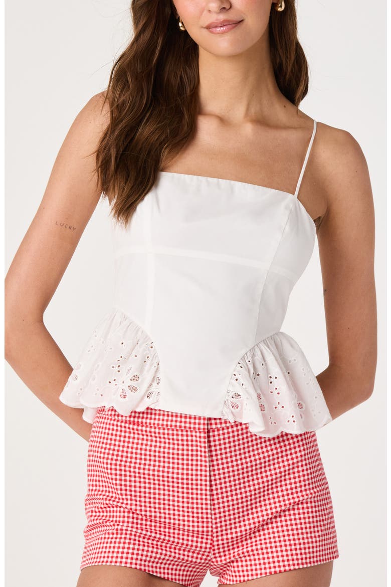 Teale Eyelet Cotton Peplum Top, Main, color, WHITE