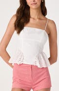 ASTR the Label Teale Eyelet Cotton Peplum Top