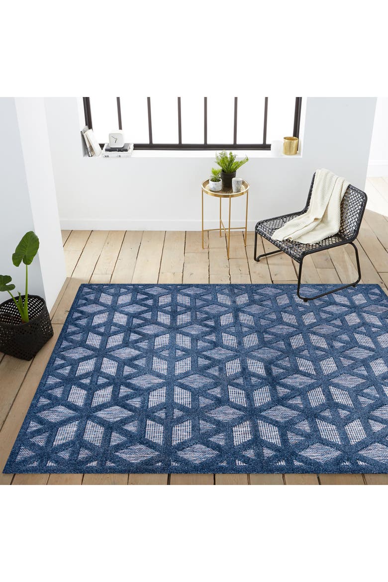 Talaia Neutral Geometric Indoor/Outdoor Area Rug, Alternate, color, Navy-Blue