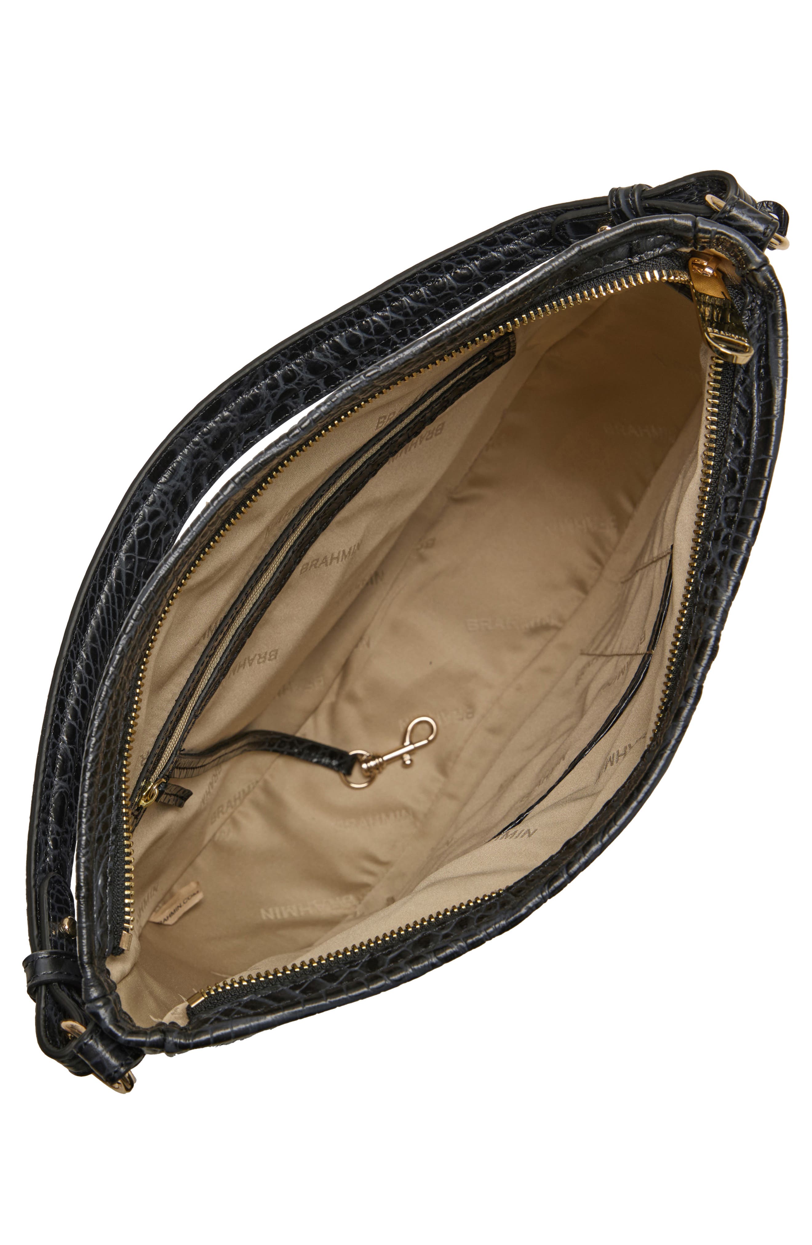 Brahmin Small Kathleen Croc Embossed Leather Shoulder Bag, Alternate, color, Black Alden Road