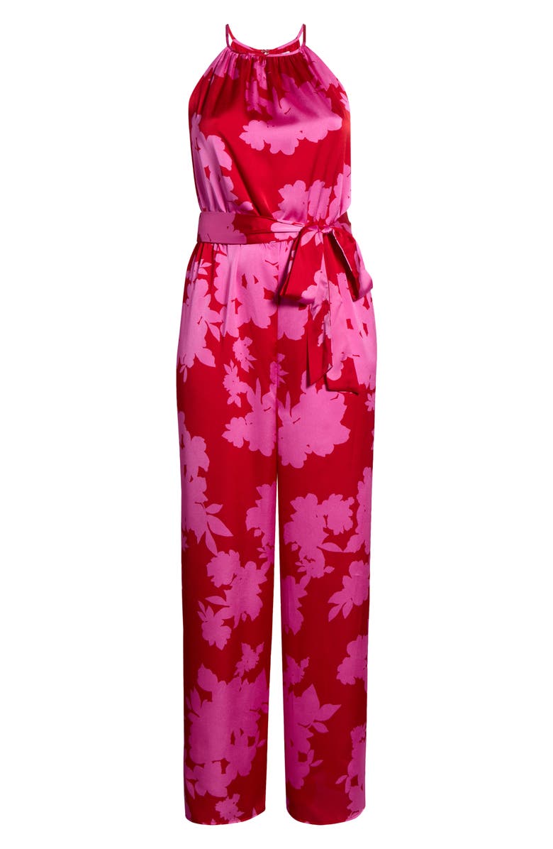 SUGARLIPS Burning Love Floral Print Jumpsuit, Alternate, color, Cherry-Pink