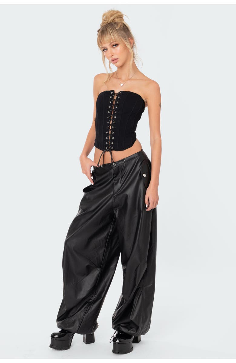 EDIKTED Rebel Oversize Faux Leather Pants, Alternate, color, 