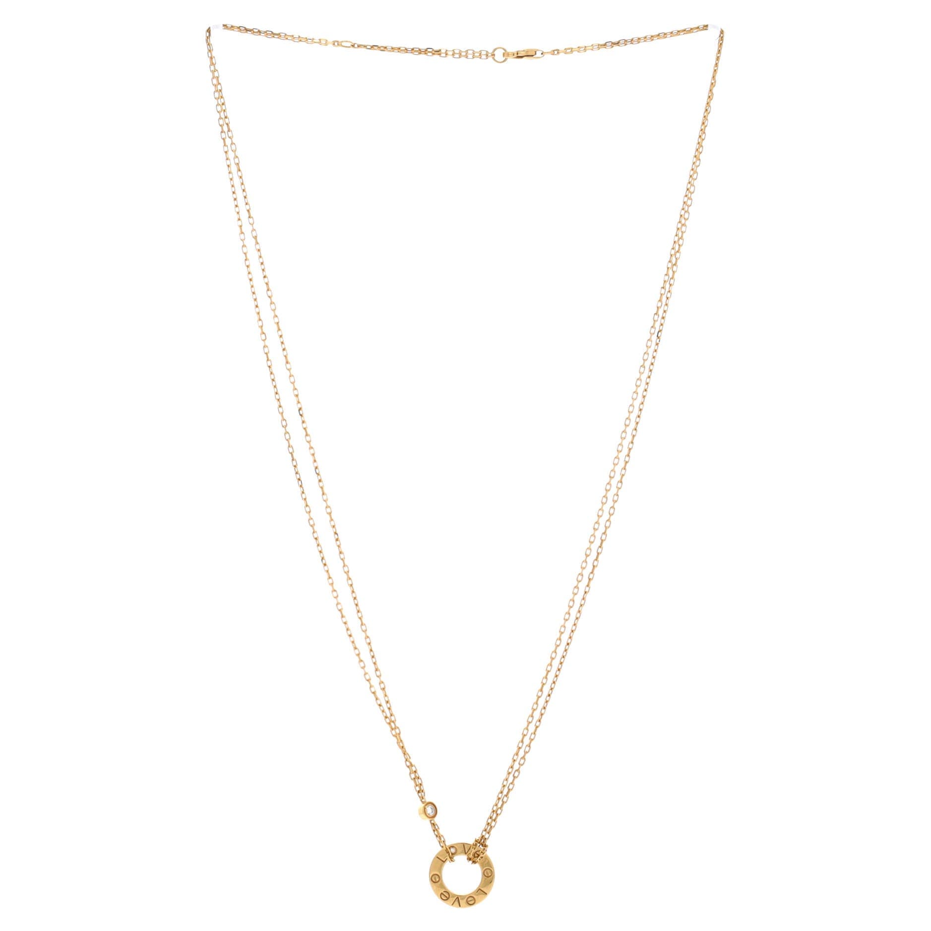 2 Diamonds Love Pendant Necklace 18K Yellow Gold and Diamonds, Alternate, color, Metallic Gold