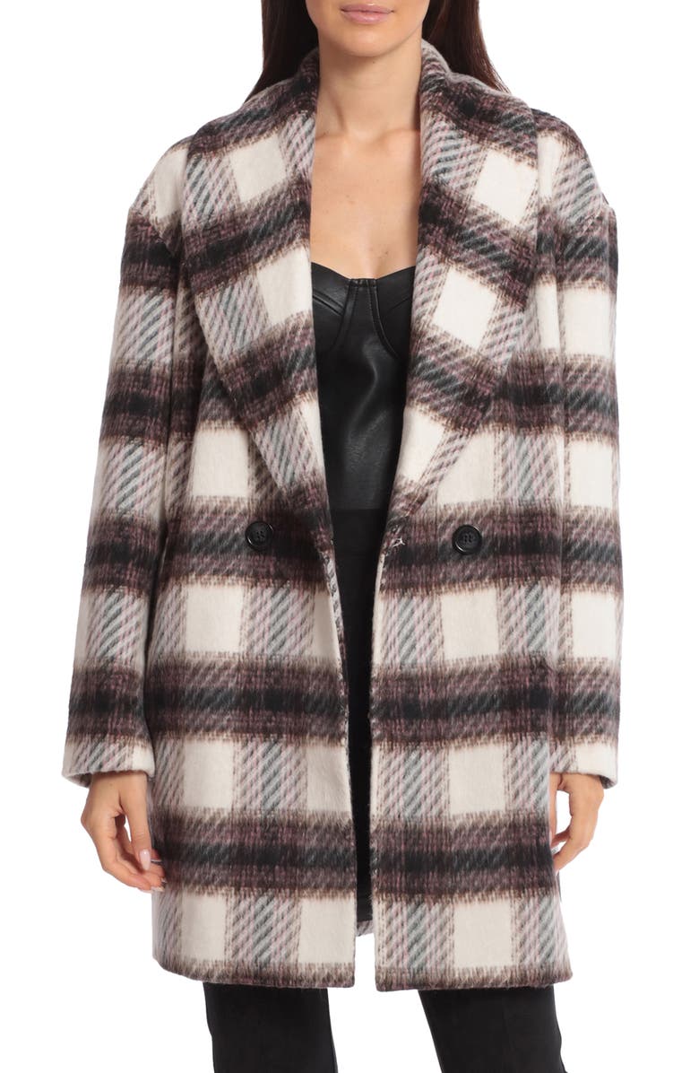 Avec Les Filles Plaid Shawl Collar Peacoat, Main, color,