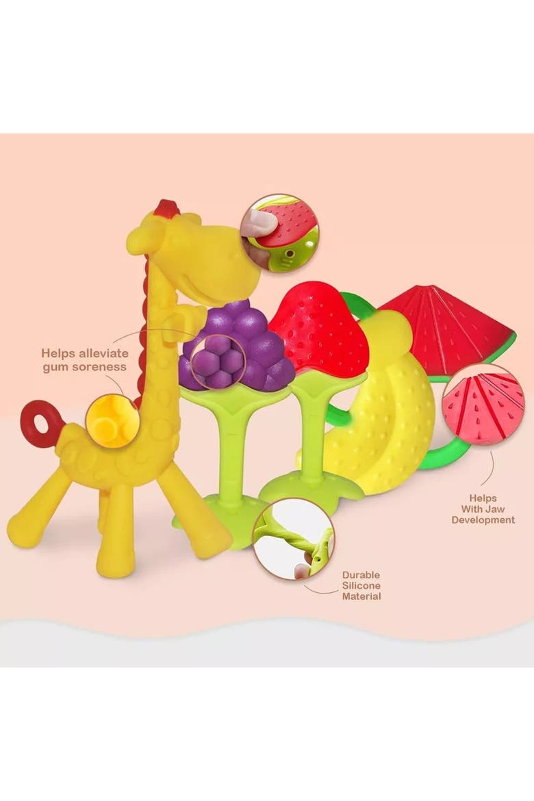 Silicone Baby Teethers Freezer Safe Gift Set, 5-Piece, Alternate, color, Multicolor