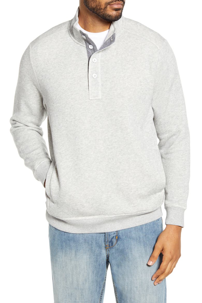 Via Norte Half Button Pullover, Main, color, GREY HEATHER