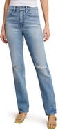 Good American Good Icon Ripped High Waist Straight Leg Jeans