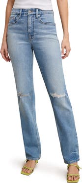 Good American Good Icon Ripped High Waist Straight Leg Jeans