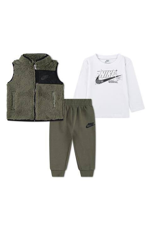 Future Utility Faux Shearling Vest, Logo T-Shirt & Fleece Joggers Set (Baby)
