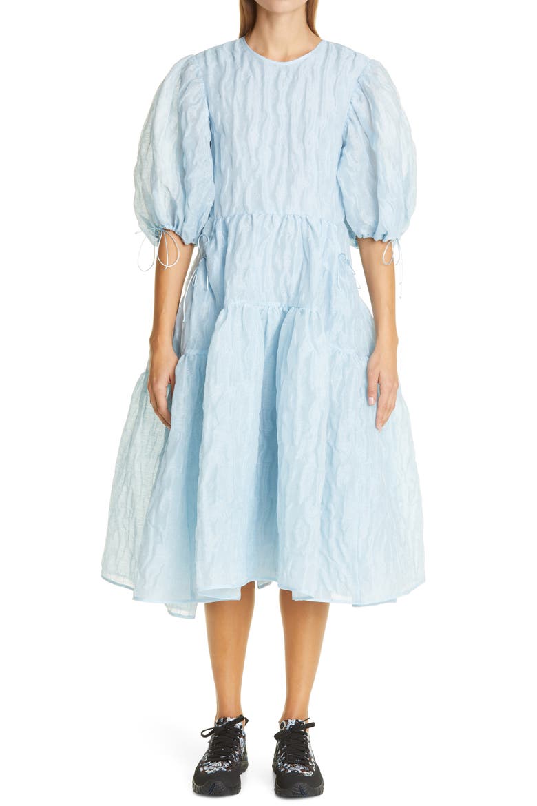 Libby Puff Sleeve Linen Blend Dress, Main, color, MISTY BLUE