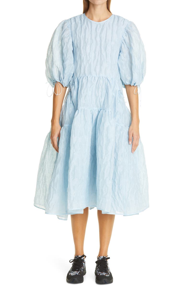 Cecilie Bahnsen Libby Puff Sleeve Linen Blend Dress, Main, color, 