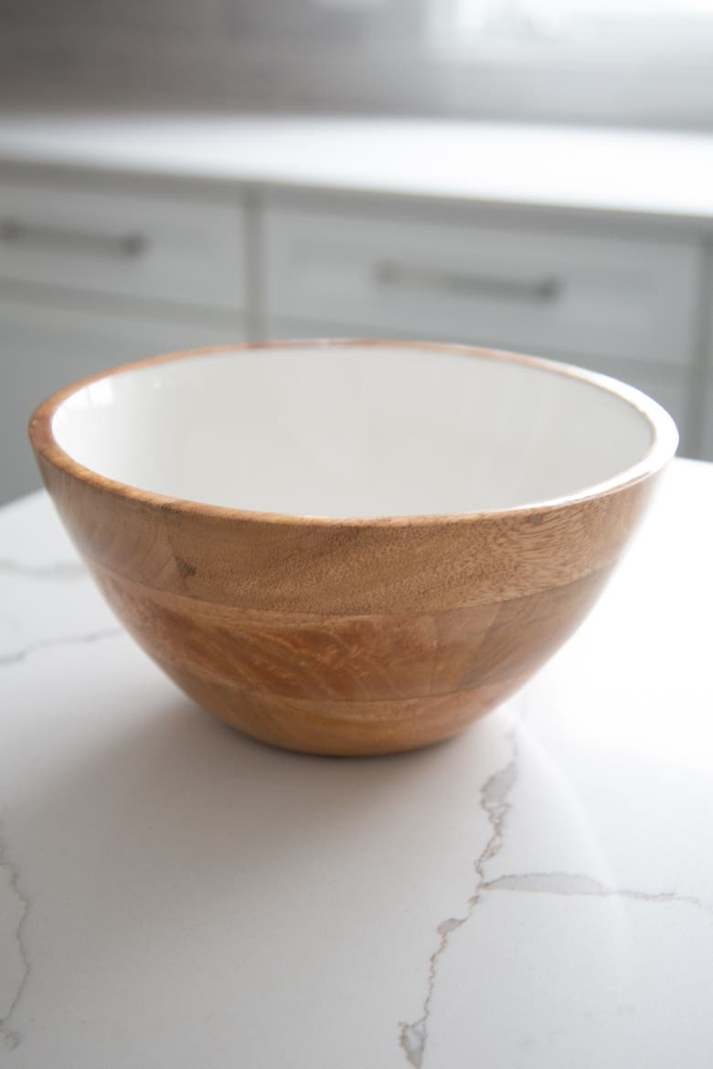 Wood + White Collection Mango Wood Serving Bowl, Medium, Alternate, color, White, Brown
