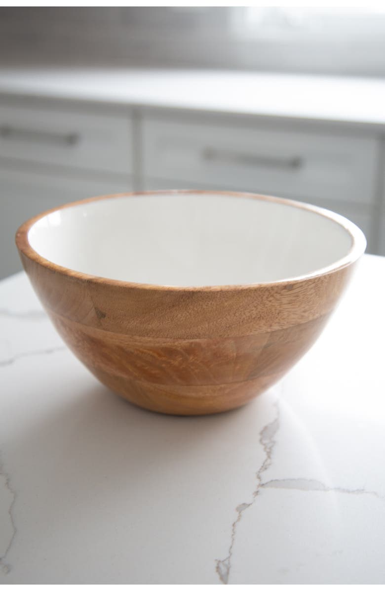Jeanne Fitz Wood + White Collection Mango Wood Serving Bowl, Medium, Alternate, color, White, Brown