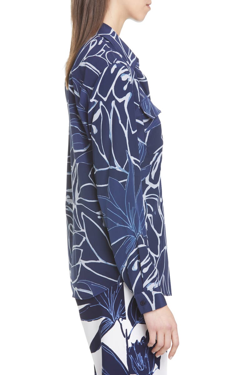 Lafayette 148 New York Zora Leaf Print Silk Shirt, Alternate, color,