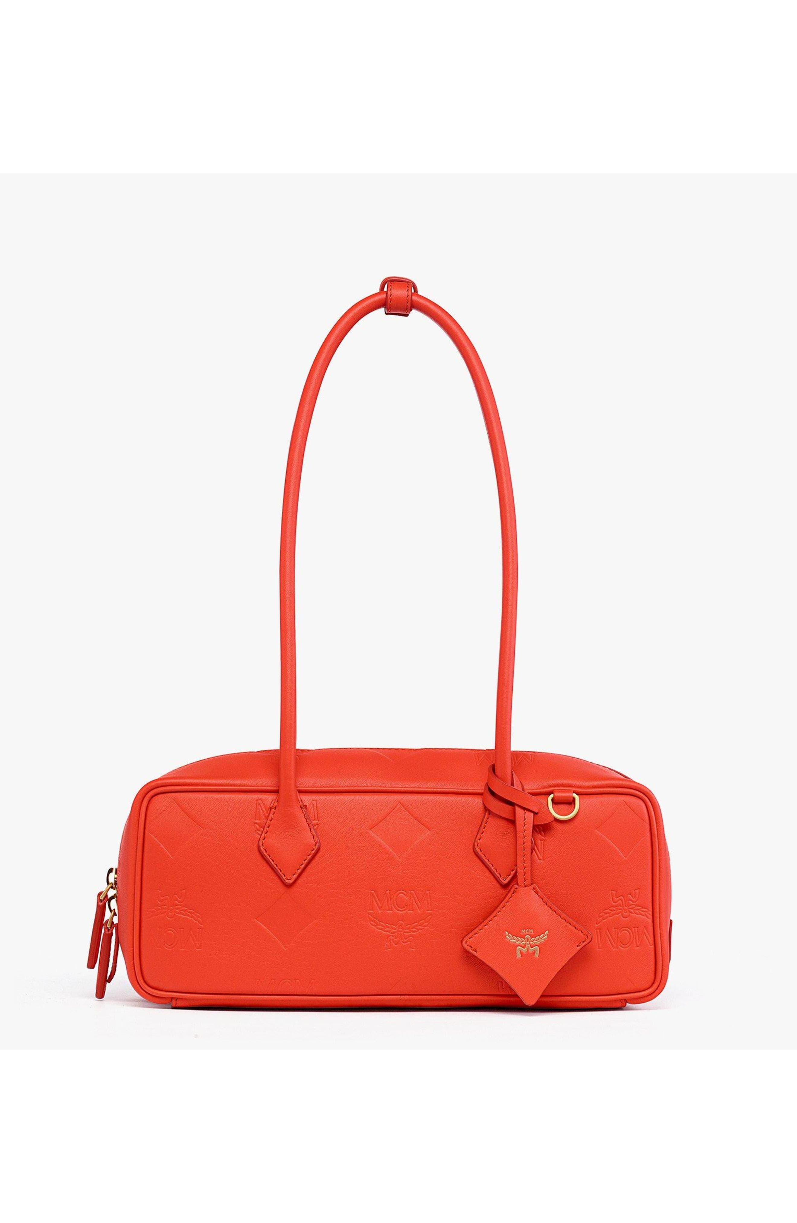 MCM Aren Shoulder Bag in Maxi Monogram Leather, Main, color, Orange