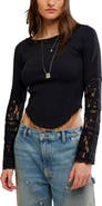 Free People Intimately FP Amber Lace Cuff Waffle Knit Top