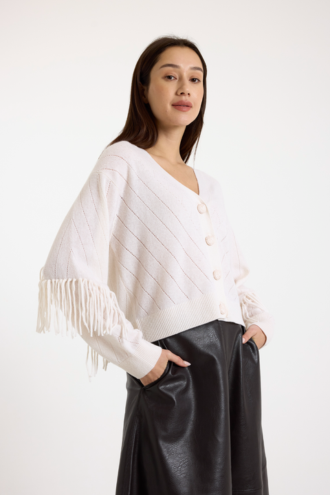 Ashley Fringe 100% Cashmere Cardigan