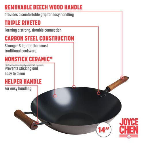 Joyce Chen Carbon Steel Ceramic Nonstick Wok, 14-inch In Black