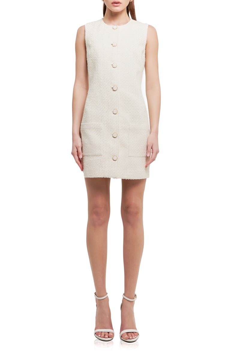 Sleeveless Tweed Minidress, Main, color, IVORY