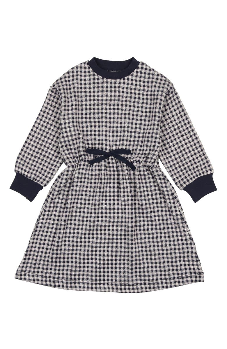 Manière Kids' Gingham Long Sleeve Dress, Main, color, Navy