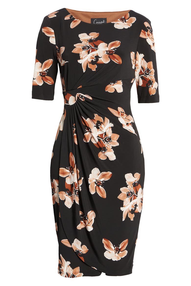 Floral Ruched Dress, Alternate, color, CINNAMON