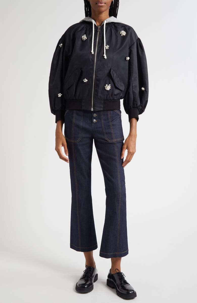 Cinq à Sept Ollie Rhinestone Detail Hooded Jacket, Alternate, color, Black/ Pearl