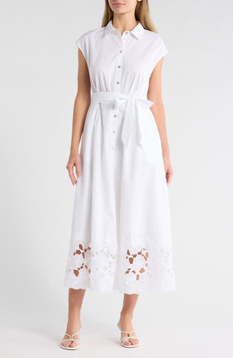 Floral Lace Trim Cotton Shirtdress