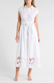 Ellen Tracy Floral Lace Trim Cotton Shirtdress