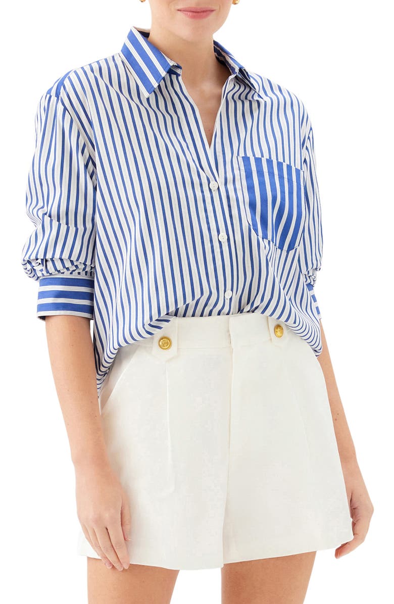 FIFTEEN TWENTY Leighton Ruched Sleeve Stripe Shirt, Main, color,