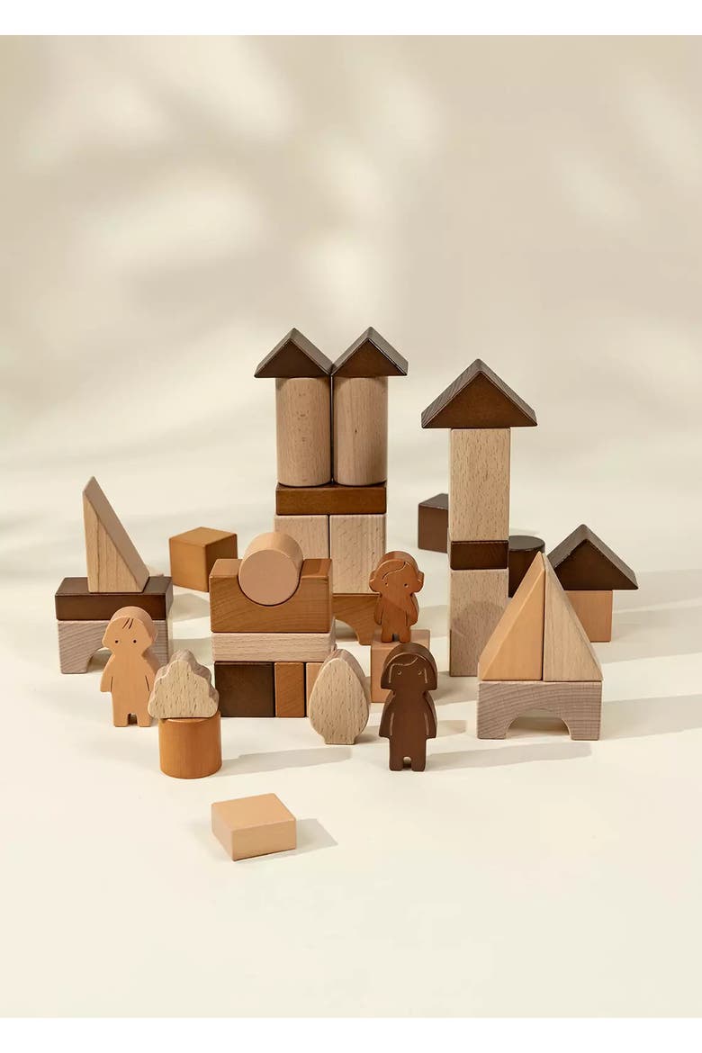 Premium Wooden Construction Blocks Set - 56pcs, Main, color, Natural Wood