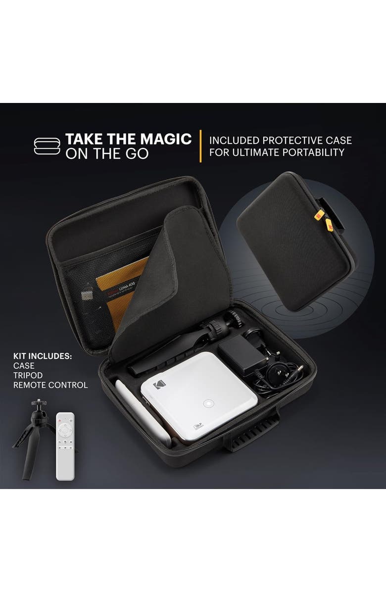 Kodak Luma 400 Smart Projector, HD Portable Pico Projector with 80" Screen, Remote, Tripod
Case, Alternate, color, White