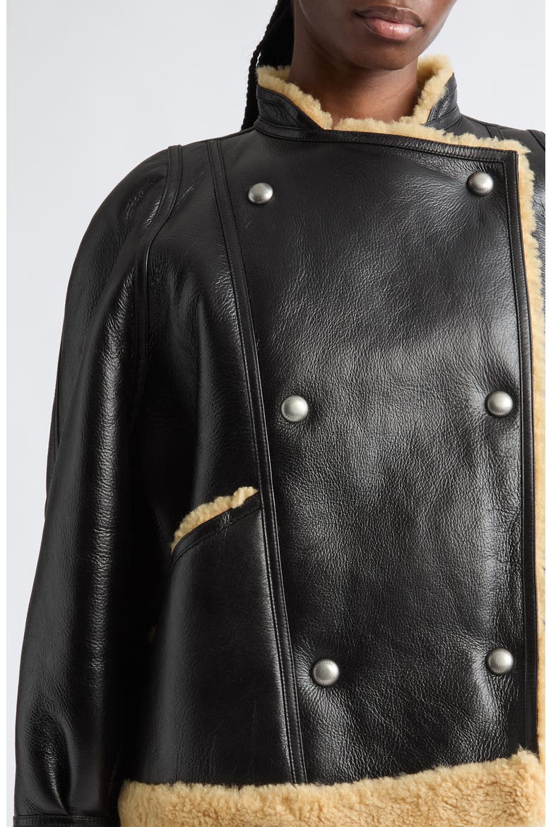 Kenny Genuine Shearling Trim Leather Coat, Alternate, color, BLACK GRANOLA