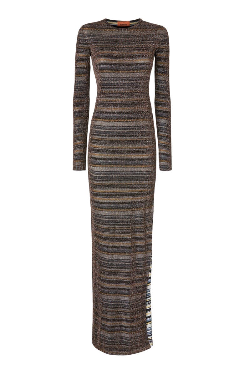 Missoni Striped Viscose Lamé Gown With Slit, Alternate, color, Green& Brown