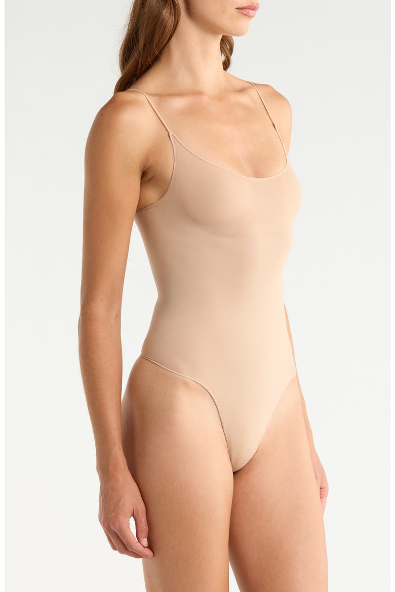 Sheer Seamless Thong Bodysuit, Alternate, color, CLAY