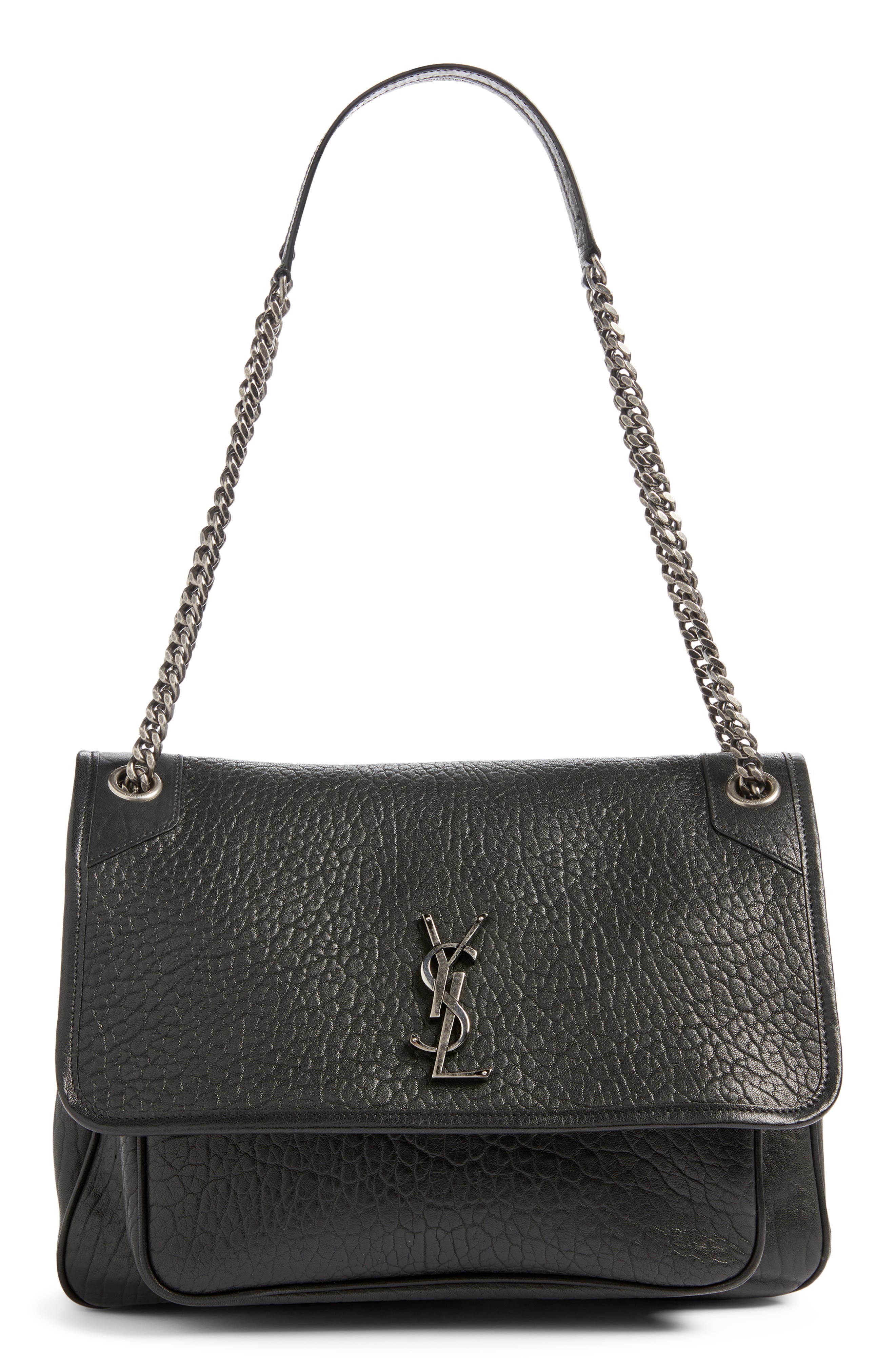 Saint Laurent Large Niki Leather Shoulder Bag, Main, color, Noir
