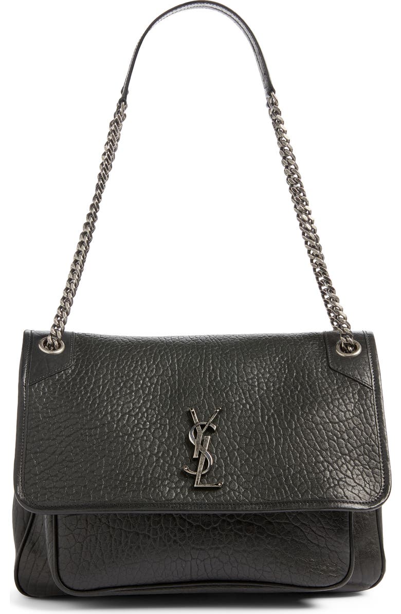 Saint Laurent Large Niki Leather Shoulder Bag, Main, color, Noir