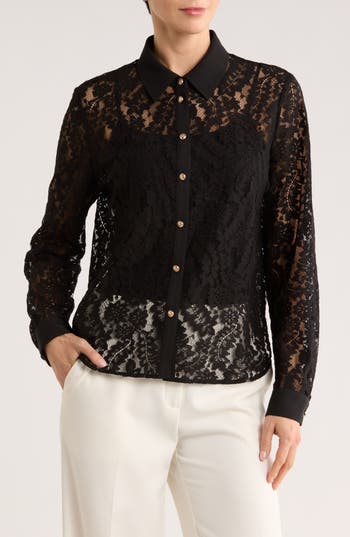 Gemma + Jane Lace Button-up Shirt In Black