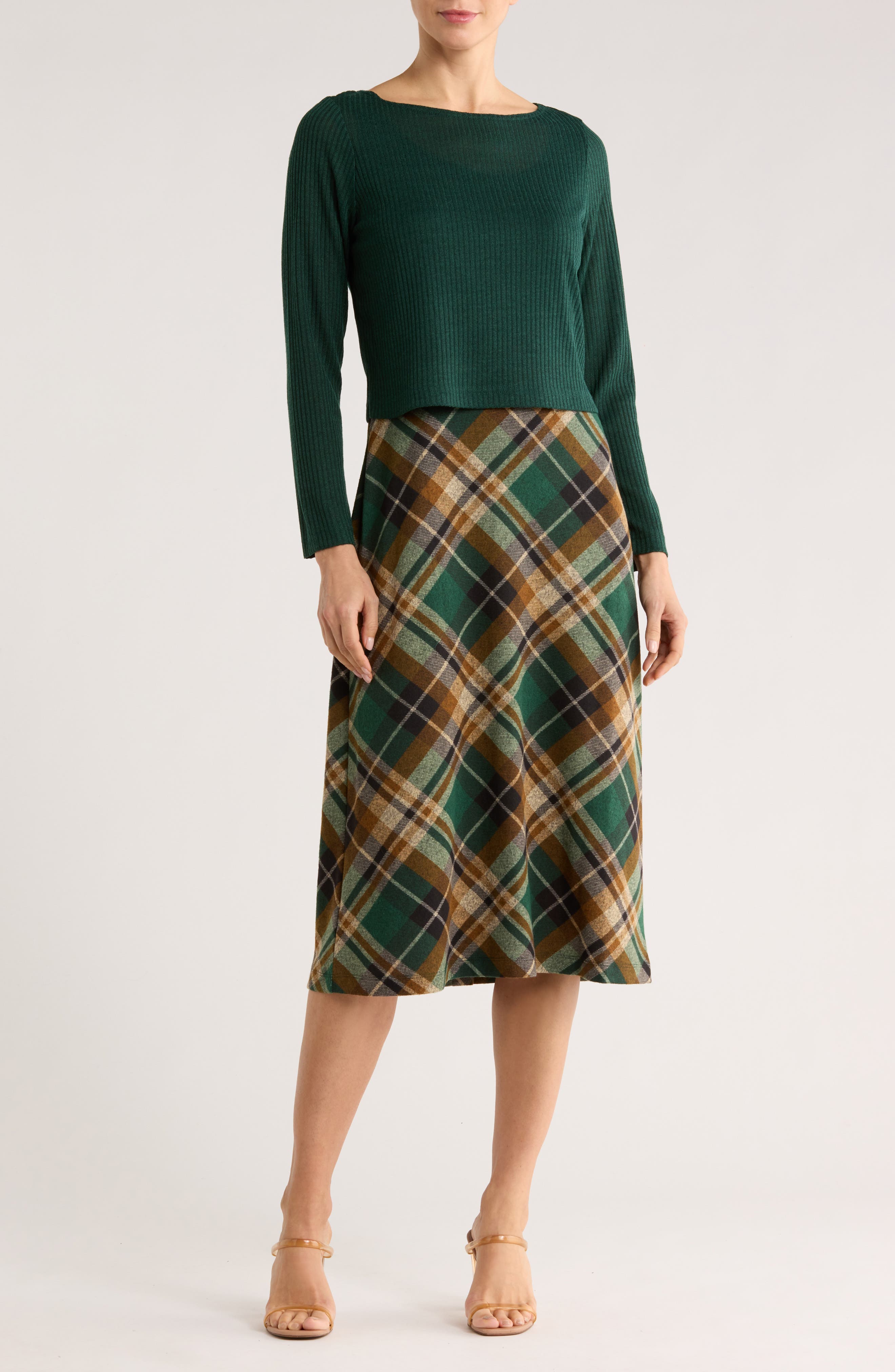 Connected Apparel Long Sleeve Twofer Midi Dress