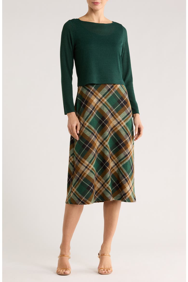 Long Sleeve Twofer Midi Dress, Main, color, HUNTER