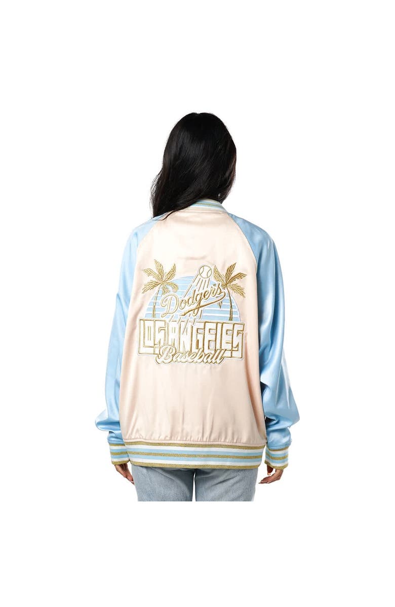 THE WILD COLLECTIVE Women's The Wild Collective Cream Los Angeles Dodgers Oversized Satin Raglan Full-Snap Bomber Jacket, Alternate, color, Cream