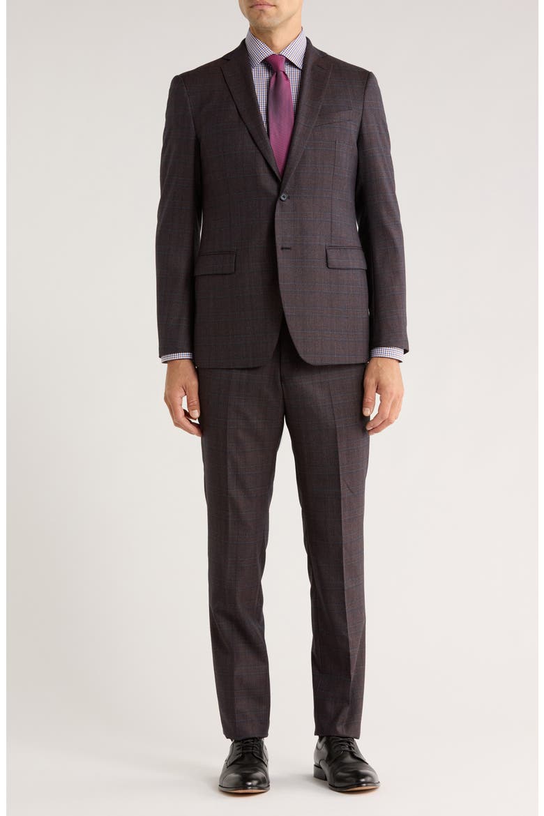 Plaid Wool Suit, Main, color, BURGUNDY