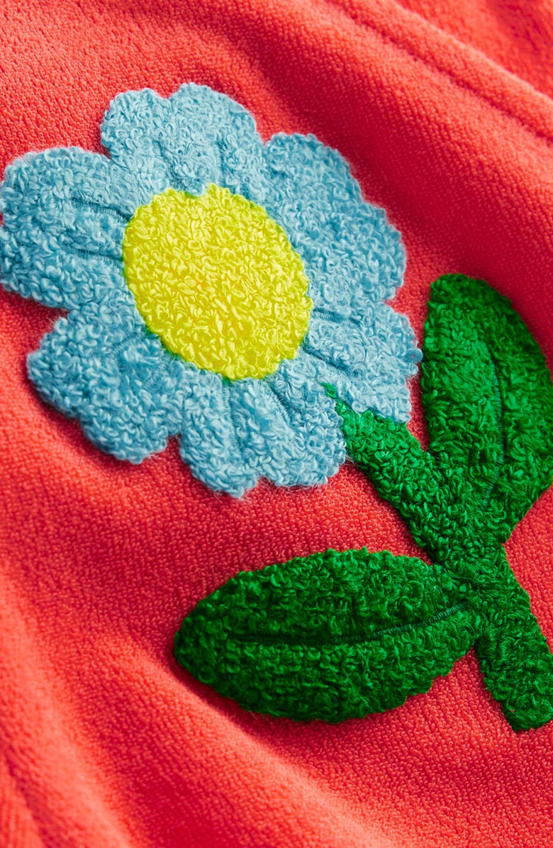 Mini Boden Kids' Floral Appliqué Terry Cloth Shorts, Alternate, color, Coral Orange Flowers