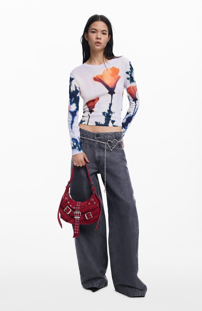 Desigual Print Long Sleeve Cotton T-Shirt, Alternate, color, White