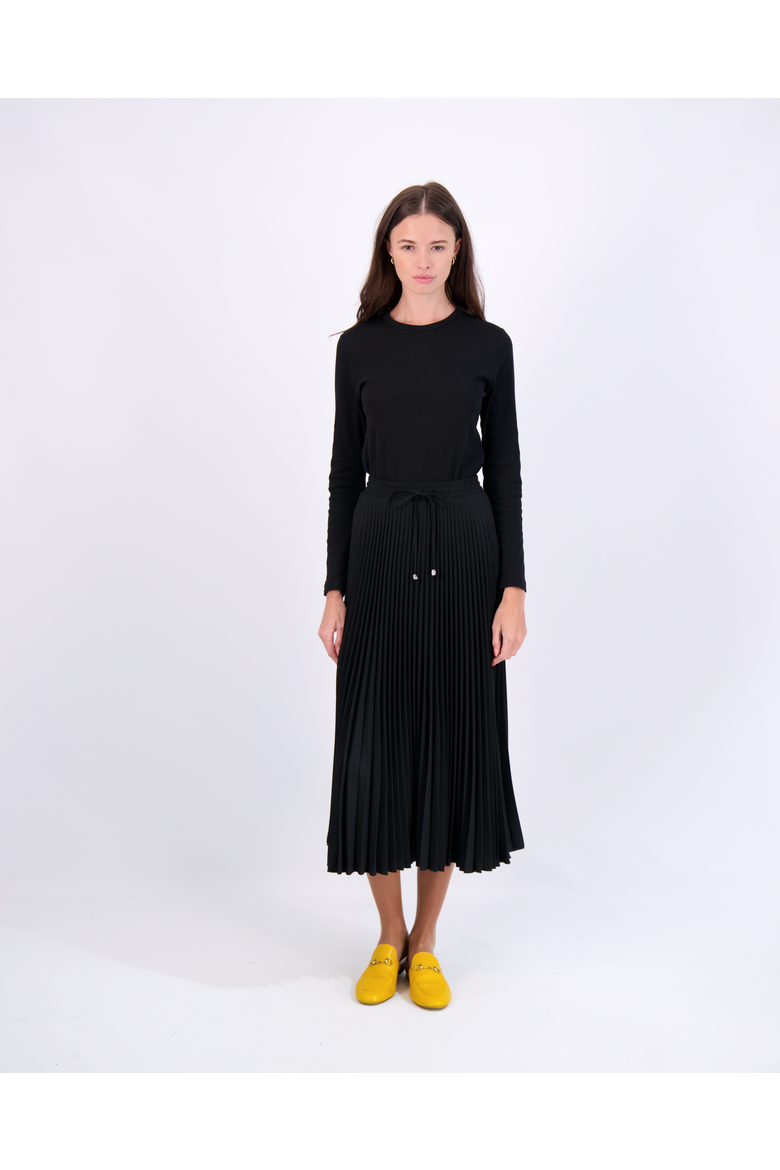 Accordion Pleated Elastic Waist Tie Front Midi Skirt, Main, color, Black