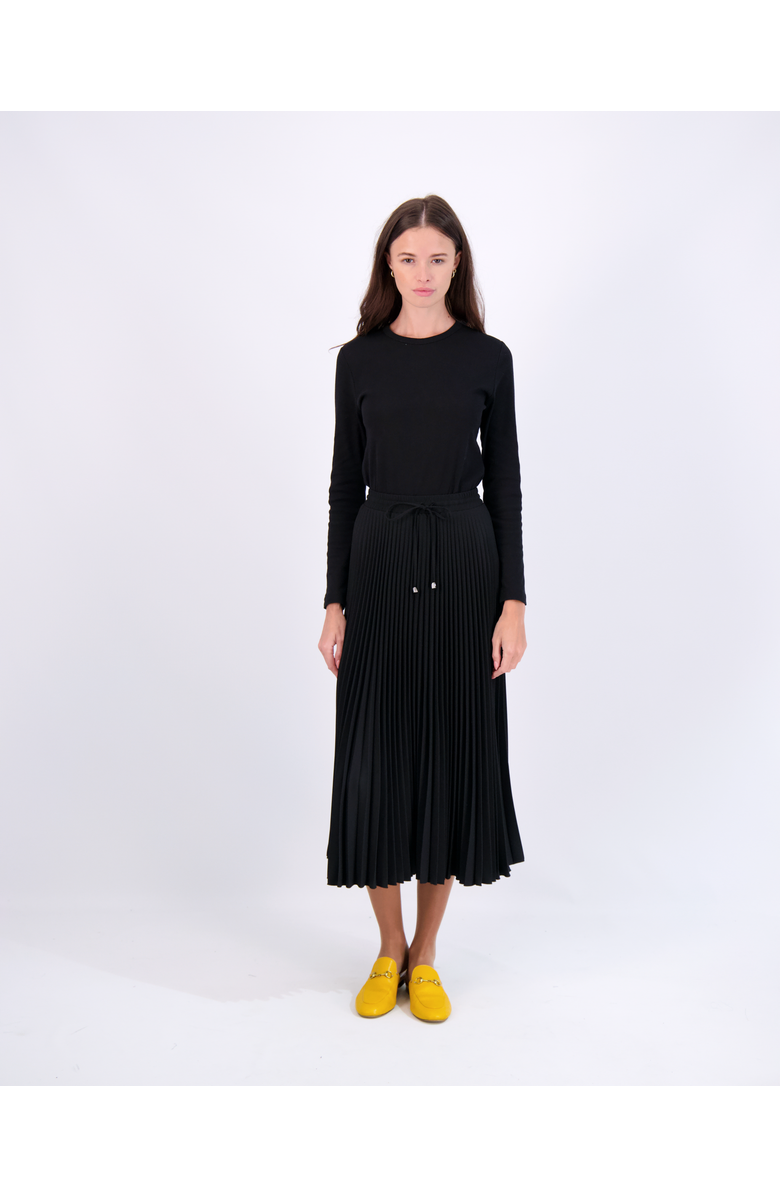 Viva K Accordion Pleated Elastic Waist Tie Front Midi Skirt, Main, color, Black
