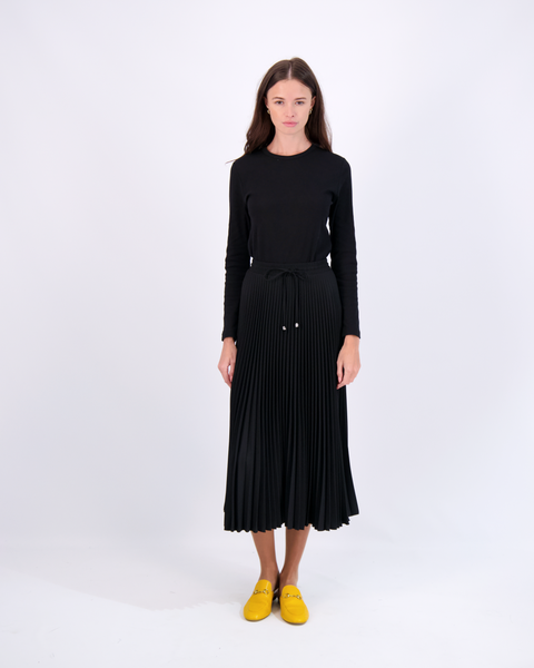 Accordion Pleated Elastic Waist Tie Front Midi Skirt