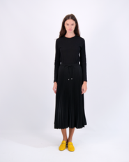 Viva K Accordion Pleated Elastic Waist Tie Front Midi Skirt