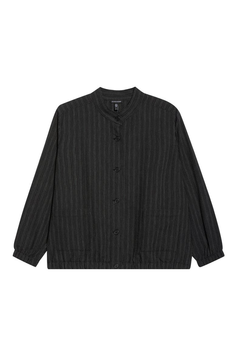 Pinstriped Stand Collar Jacket, Alternate, color, BLACK/ WHITE