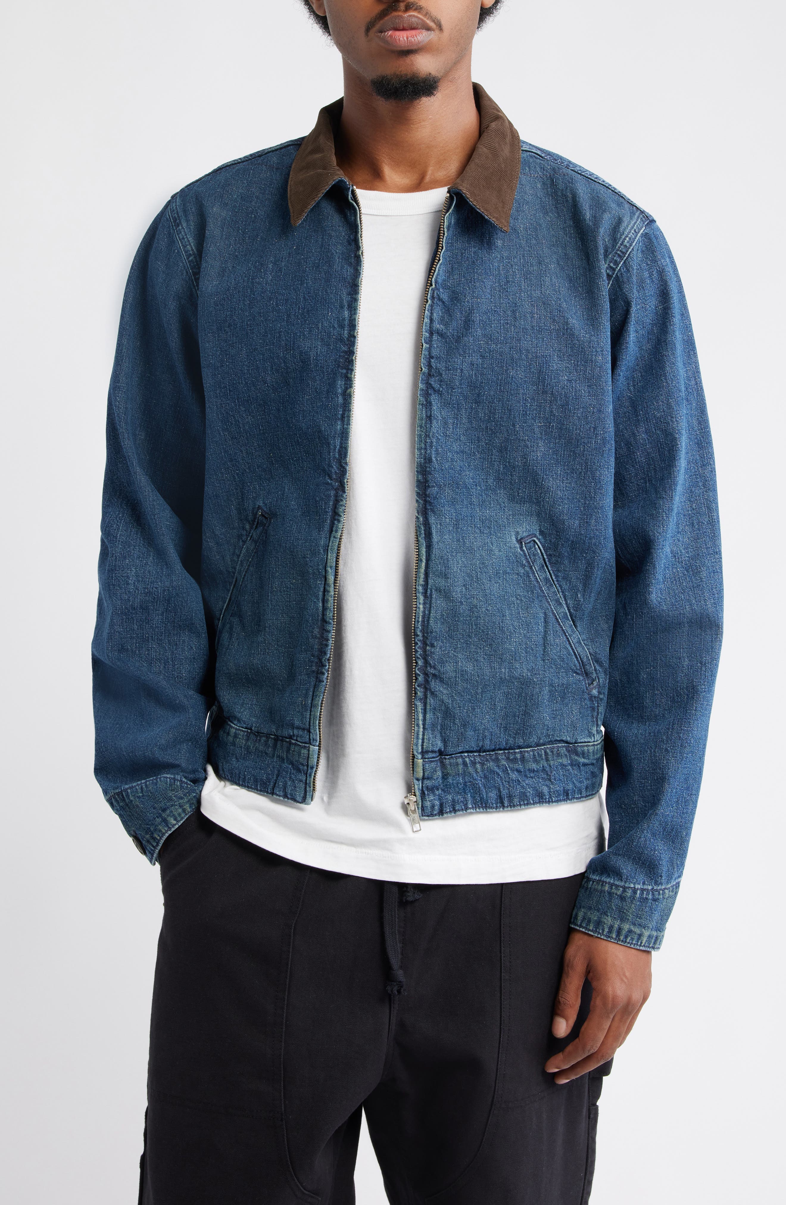 BDG Urban Outfitters Denim Harrington Jacket with Corduroy Collar